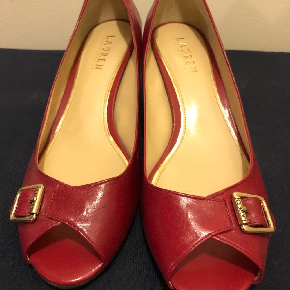 Lauren Ralph Lauren Red buckle peep toe heel